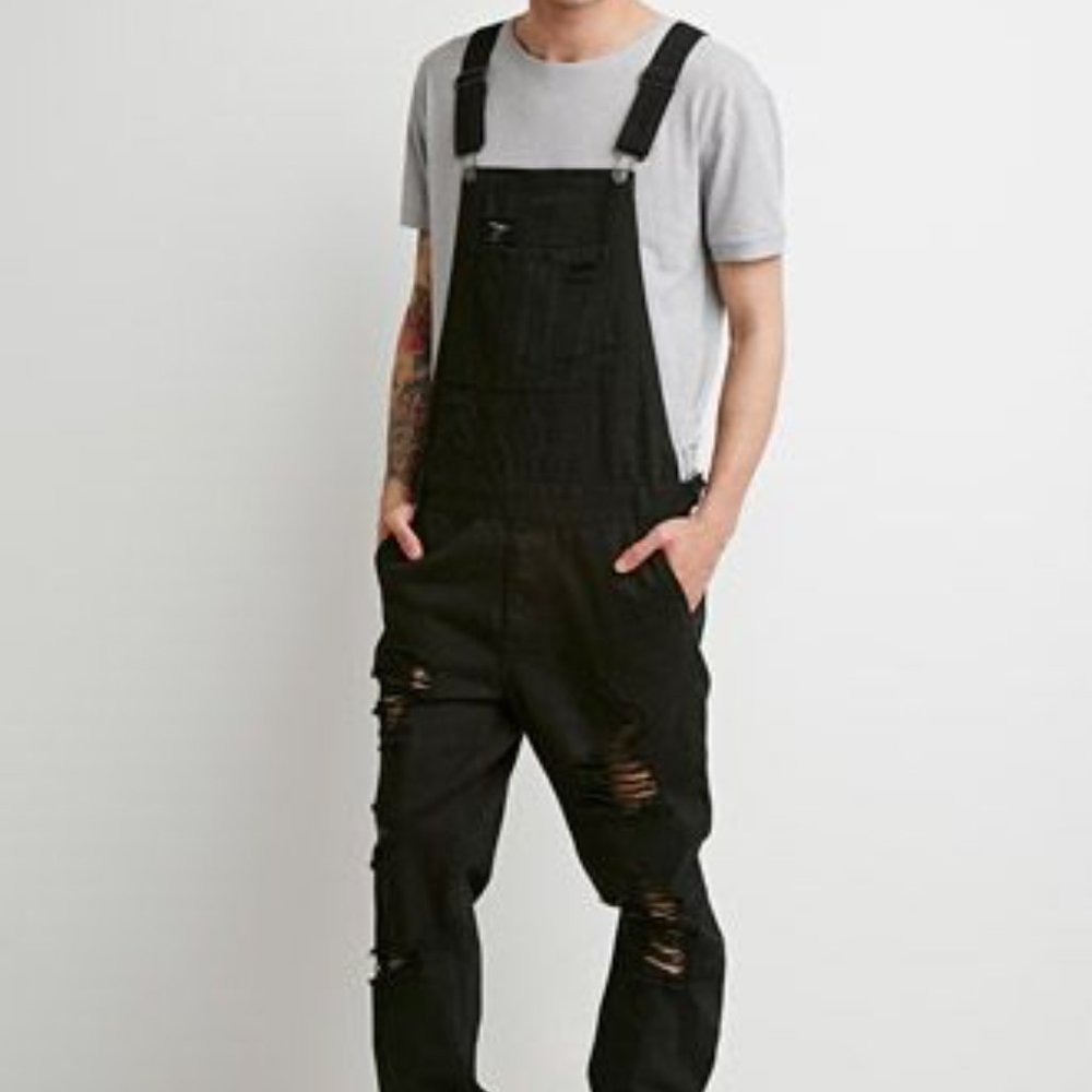 Distressed Denim Men Overalls